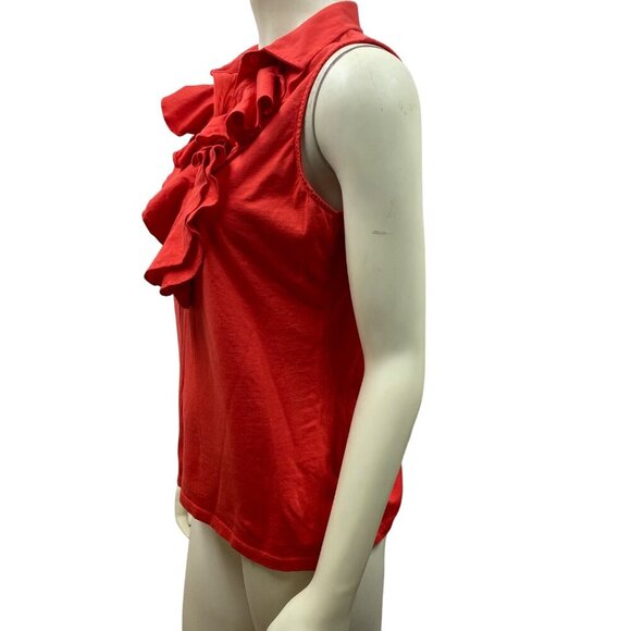 LAUREN RALPH LAUREN COLLARED RUFFLE FRONT TOP LG - Picture 3 of 6